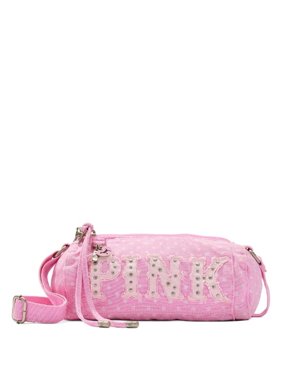 💖VS Pink VIRAL Y2K style Canvas Rolled Duffle Bag pink with polka dots NWT